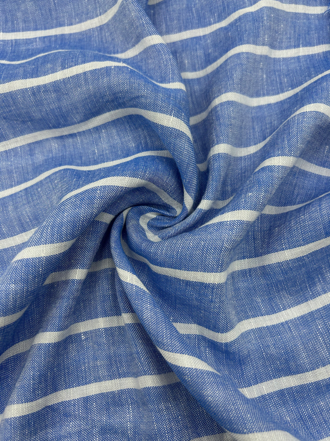 Cotton Linen Fabric in Blue Stripe - 57" wide, sold by the yard