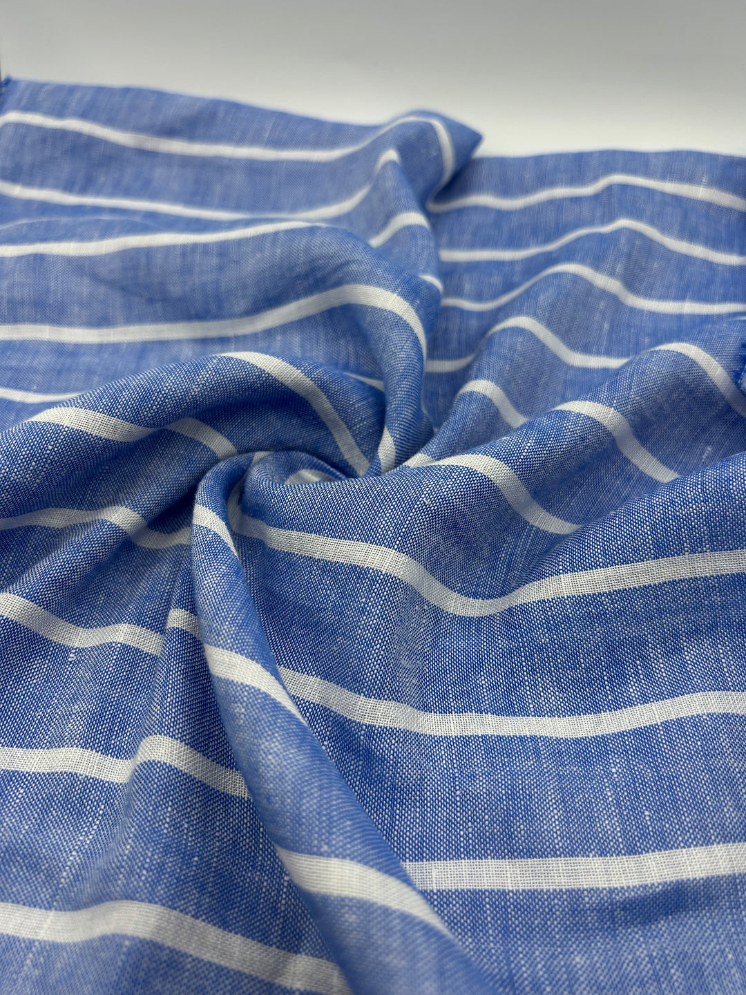 Cotton Linen Fabric in Blue Stripe - 57" wide, sold by the yard
