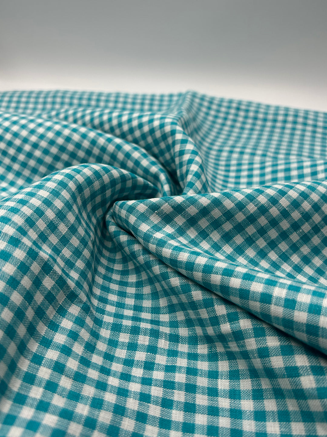 100% Linen Fabric in Teal Gingham - 57" wide, sold by the yard