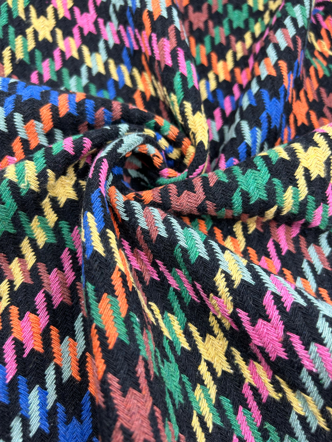Houndstooth Wool-Blend Coating in Black Rainbow - 59" wide, sold by the yard