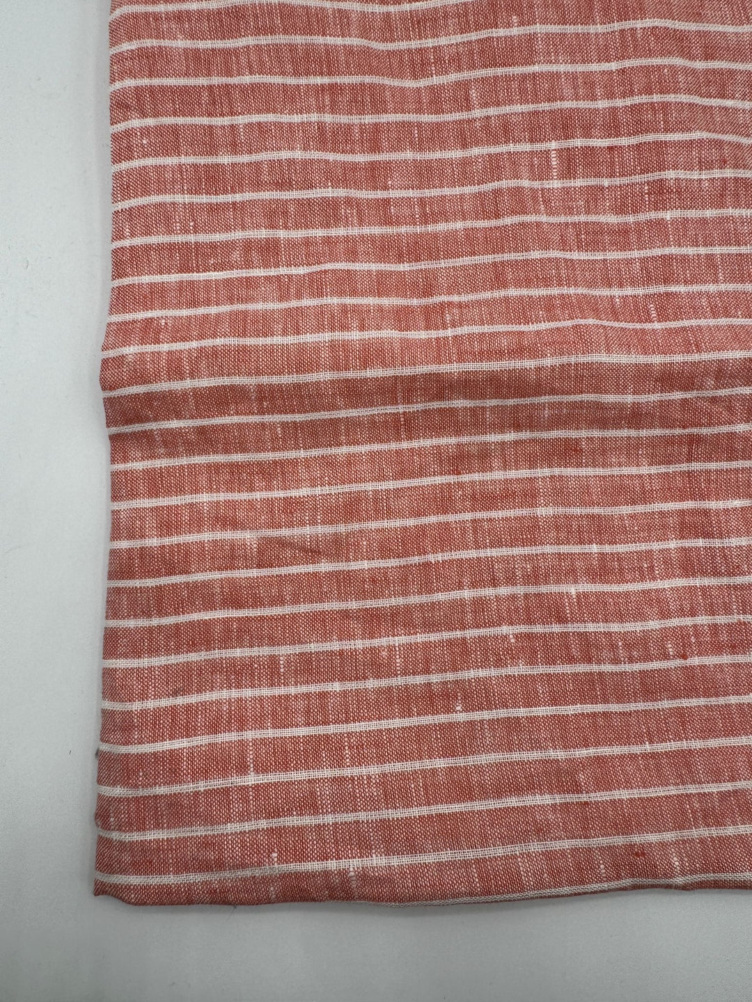 100% Linen Fabric in Salmon Stripe - 57" wide, sold by the yard
