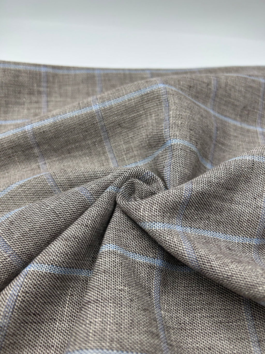Cotton Linen Fabric in Grey Windowpane - 57" wide, sold by the yard