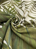 Printed Cotton Linen Fabric in Olive Line Art - 57" wide, sold by the yard