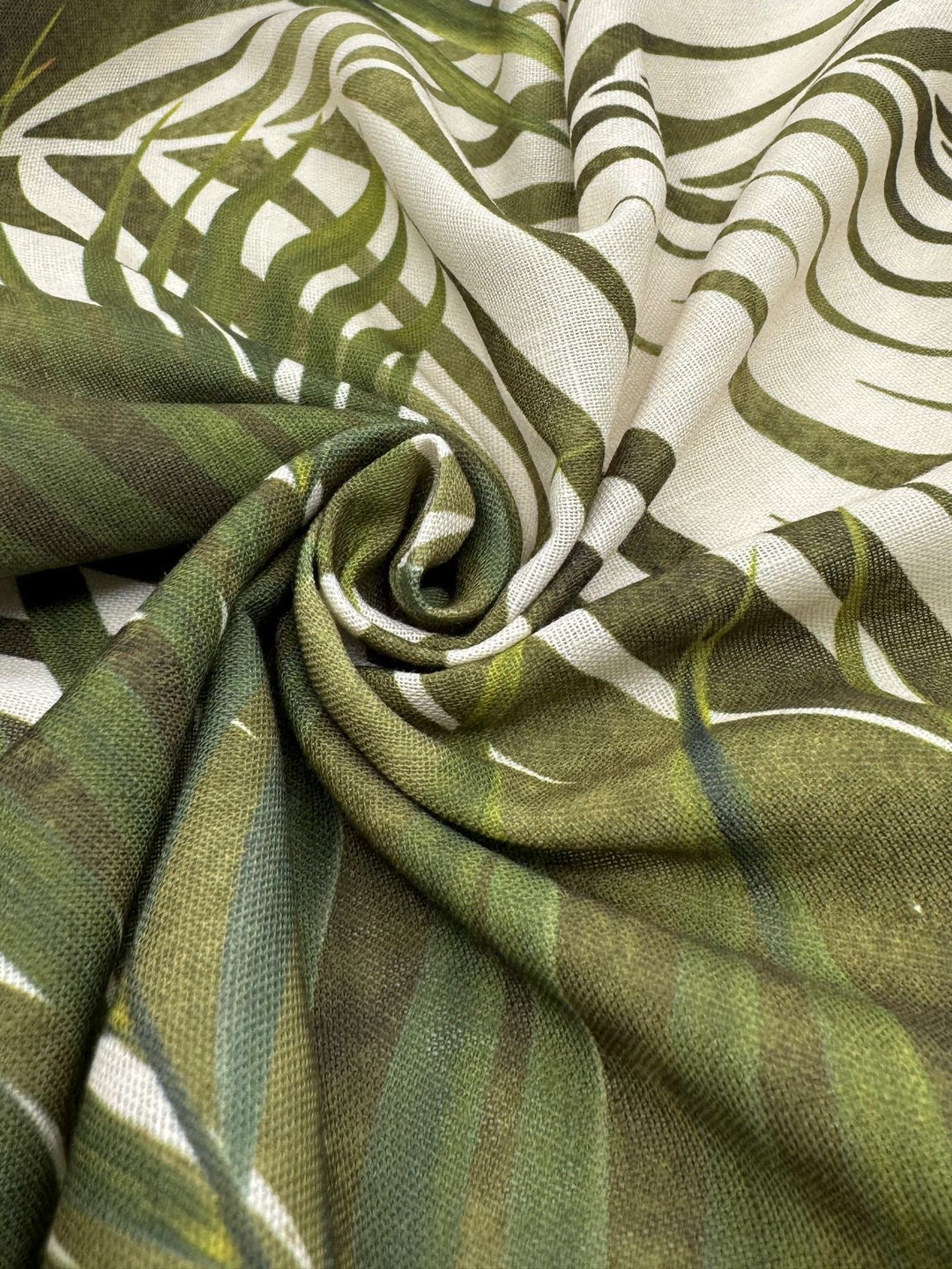 Printed Cotton Linen Fabric in Olive Line Art - 57" wide, sold by the yard