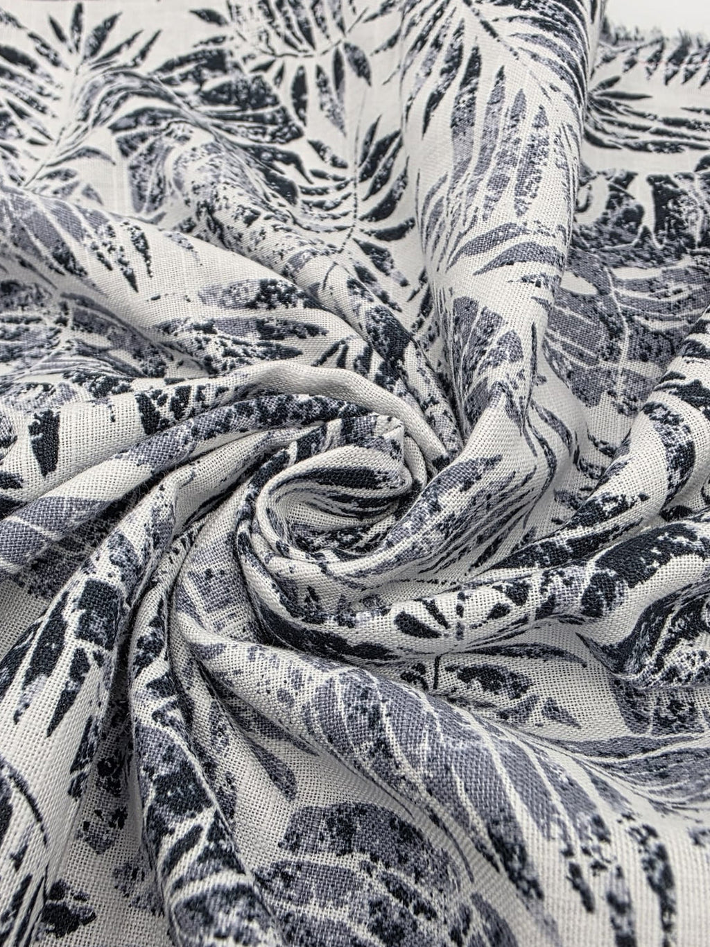 Printed Cotton Linen Fabric in Indigo Fern - 57" wide, sold by the yard