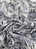 Printed Cotton Linen Fabric in Indigo Fern - 57" wide, sold by the yard