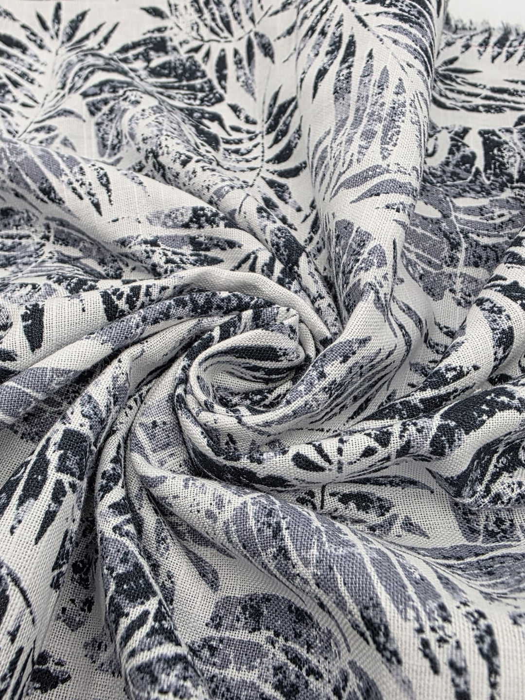 Printed Cotton Linen Fabric in Indigo Fern - 57" wide, sold by the yard