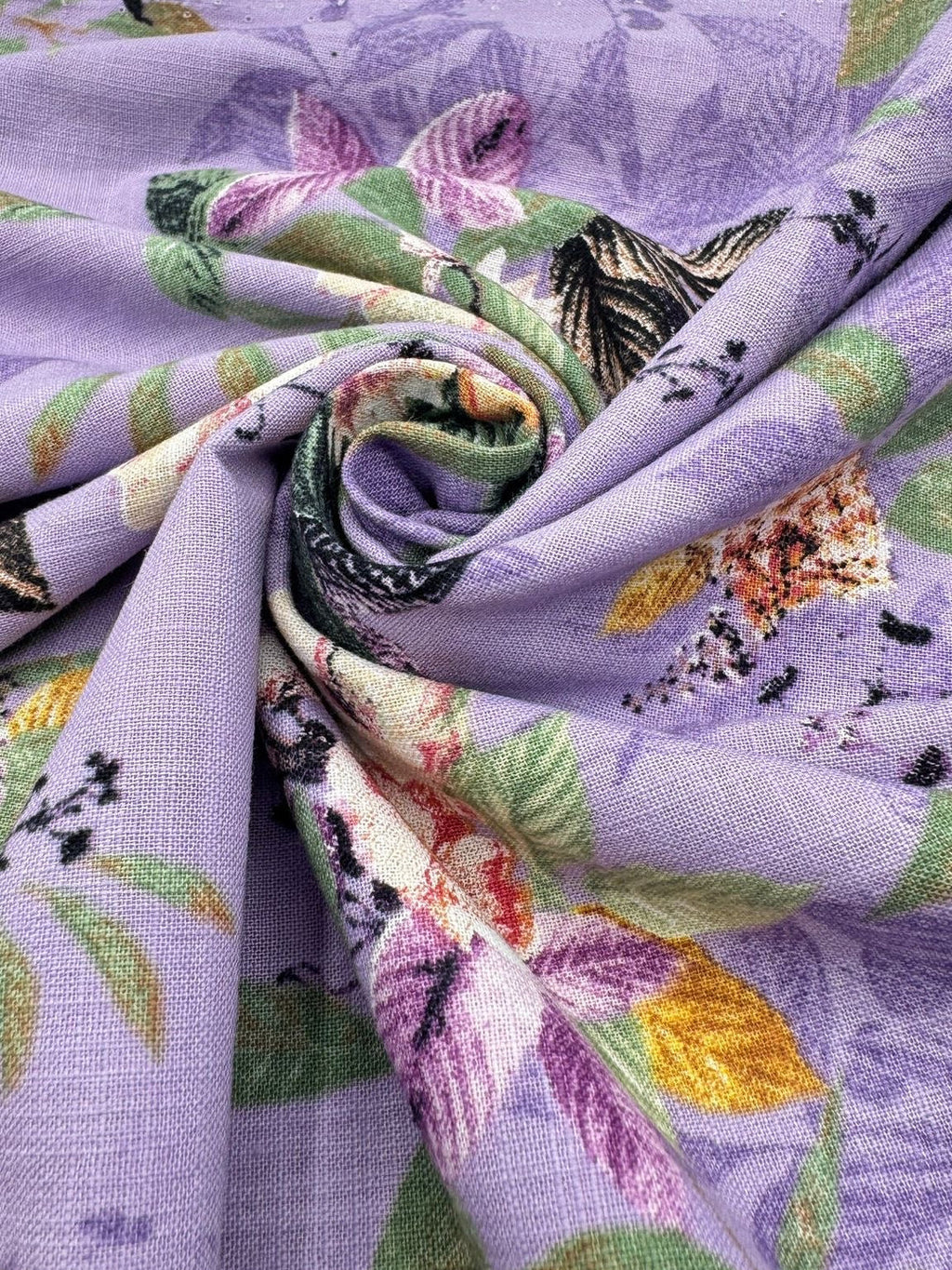 Printed Cotton Linen Fabric in Lilac Butterfly Garden - 57" wide, sold by the yard