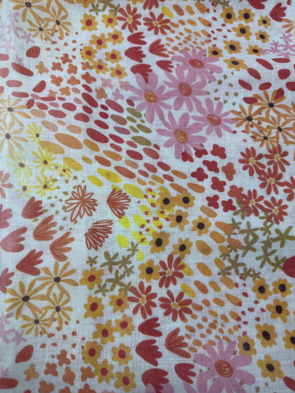 Printed 100% Linen Fabric in Retro Daisy - 57" wide, sold by the yard