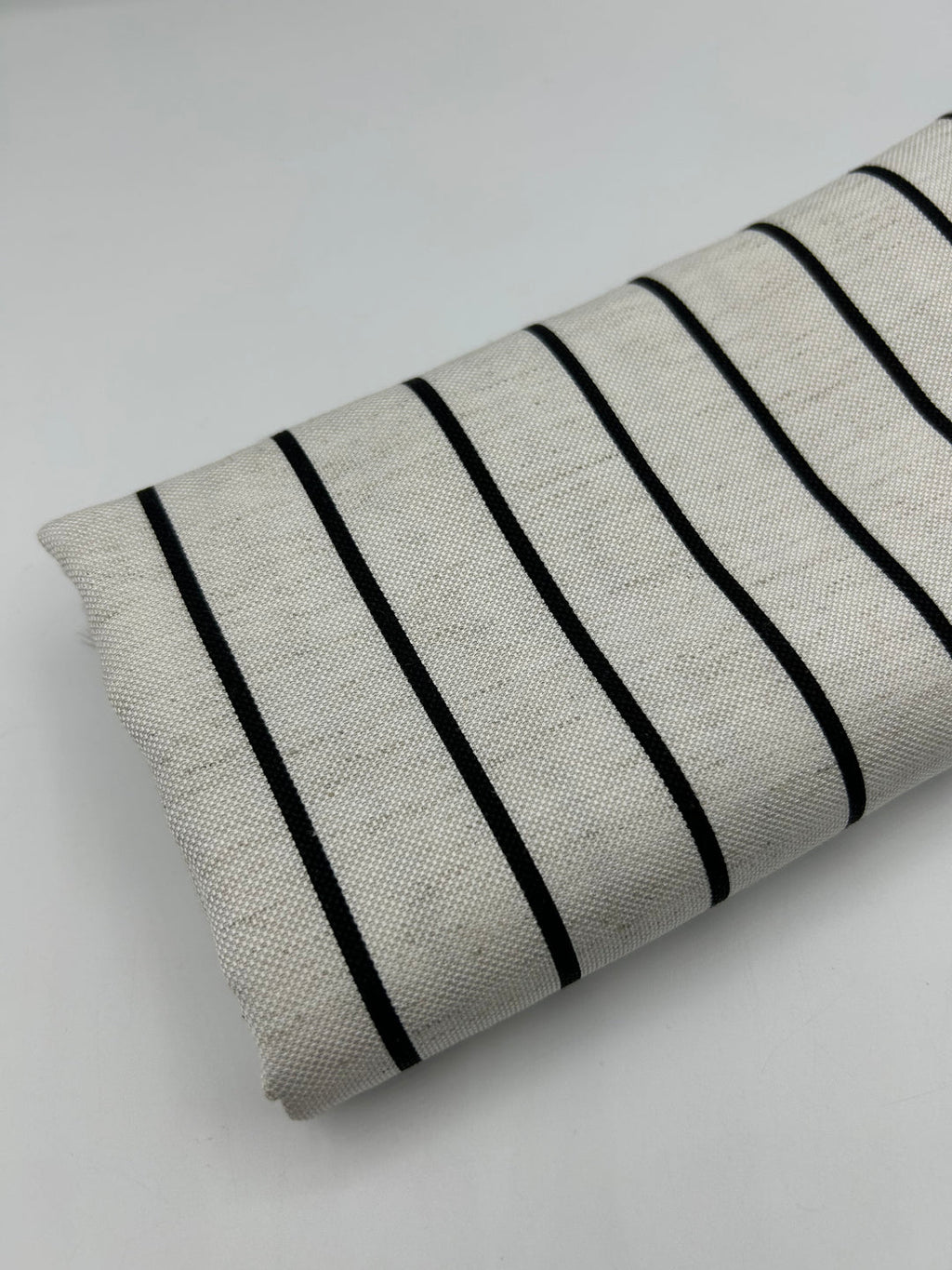 Viscose Linen Fabric in Black Fine Stripe - 57" wide, sold by the yard