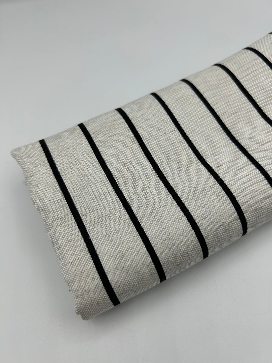 Viscose Linen Fabric in Black Fine Stripe - 57" wide, sold by the yard