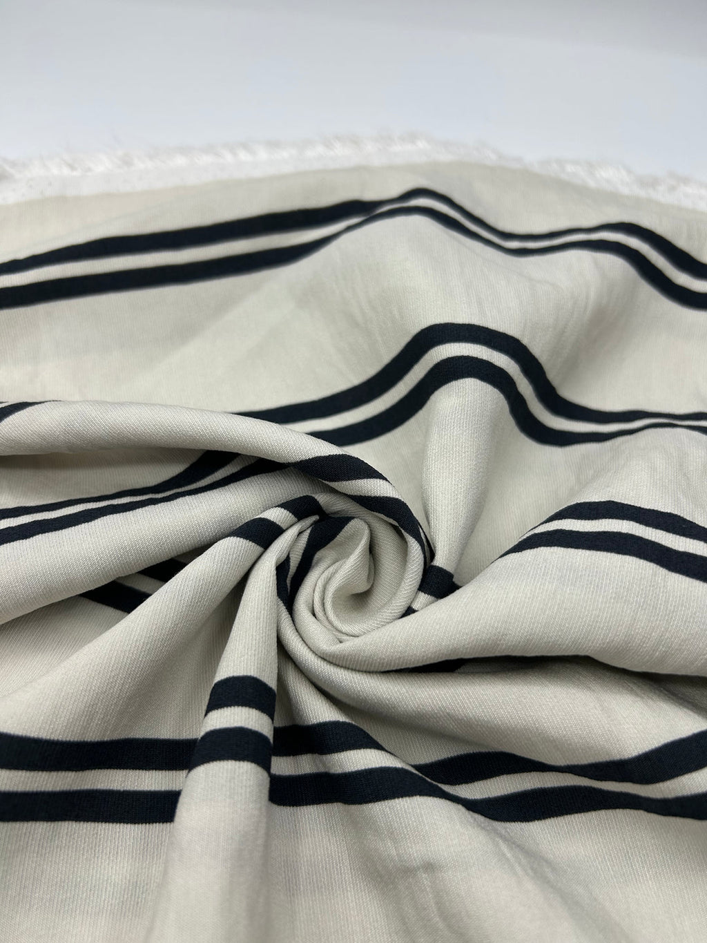 Viscose Linen Fabric in Navy Double Stripe - 57" wide, sold by the yard