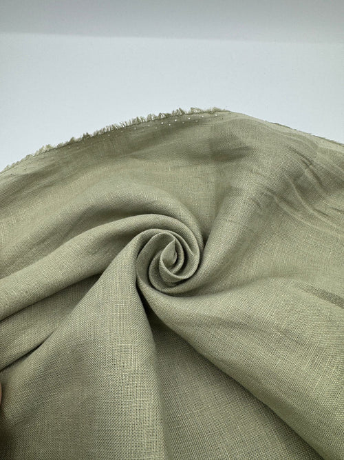 100% Linen Fabric in Almond Green - 57" wide, sold by the yard