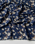 100% Cotton Content – Camel and White Floral Patterned Viscose Fabric on a Navy Blue Background – Double Width 59 Inches