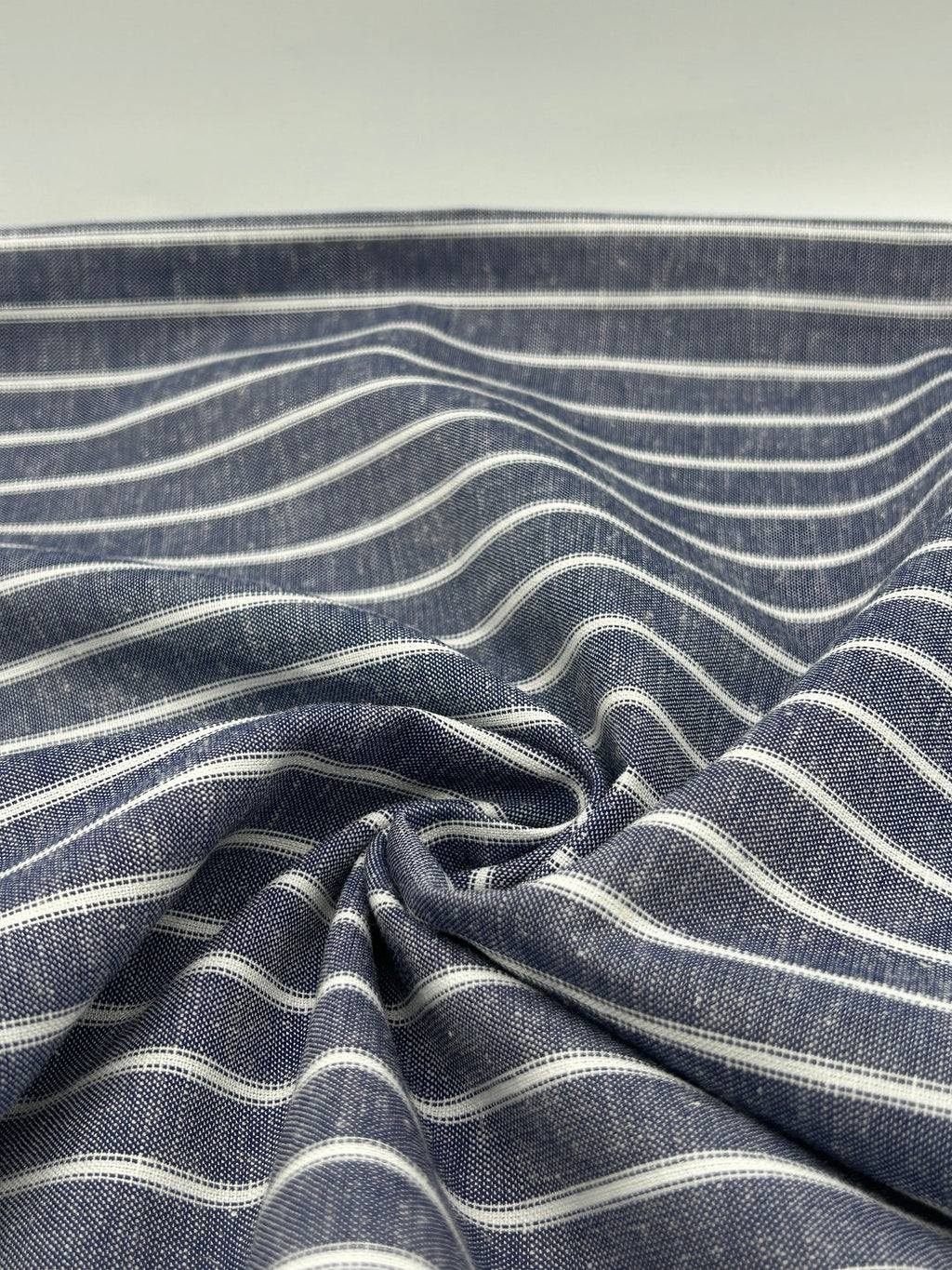 Cotton Linen Fabric in Denim Stripe - 57" wide, sold by the yard