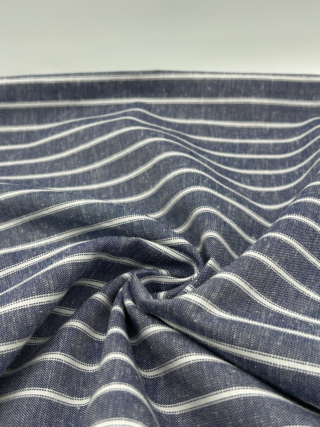 Cotton Linen Fabric in Denim Stripe - 57" wide, sold by the yard
