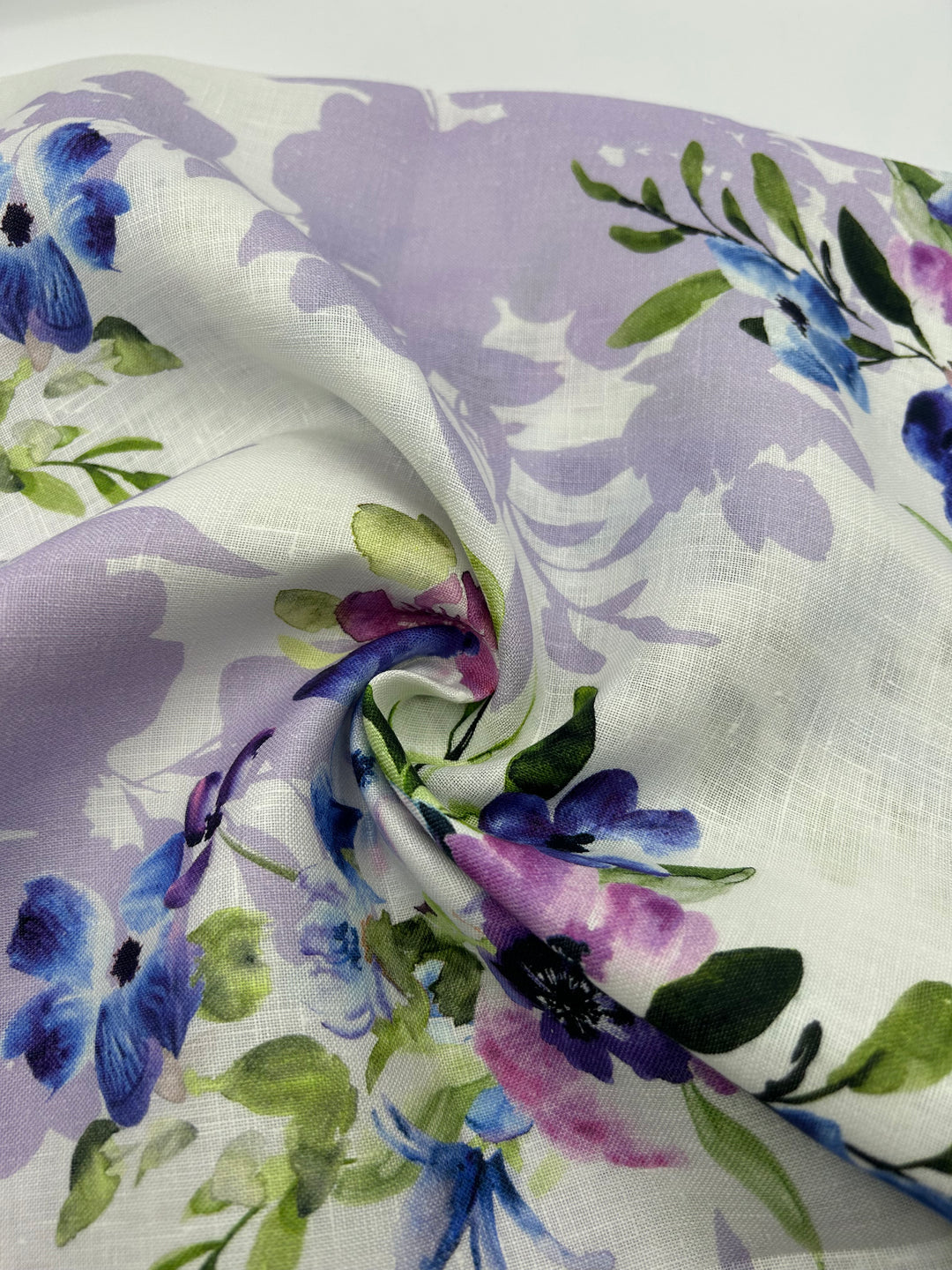 Printed 100% Linen Fabric in Violet Anemone - 57" wide, sold by the yard