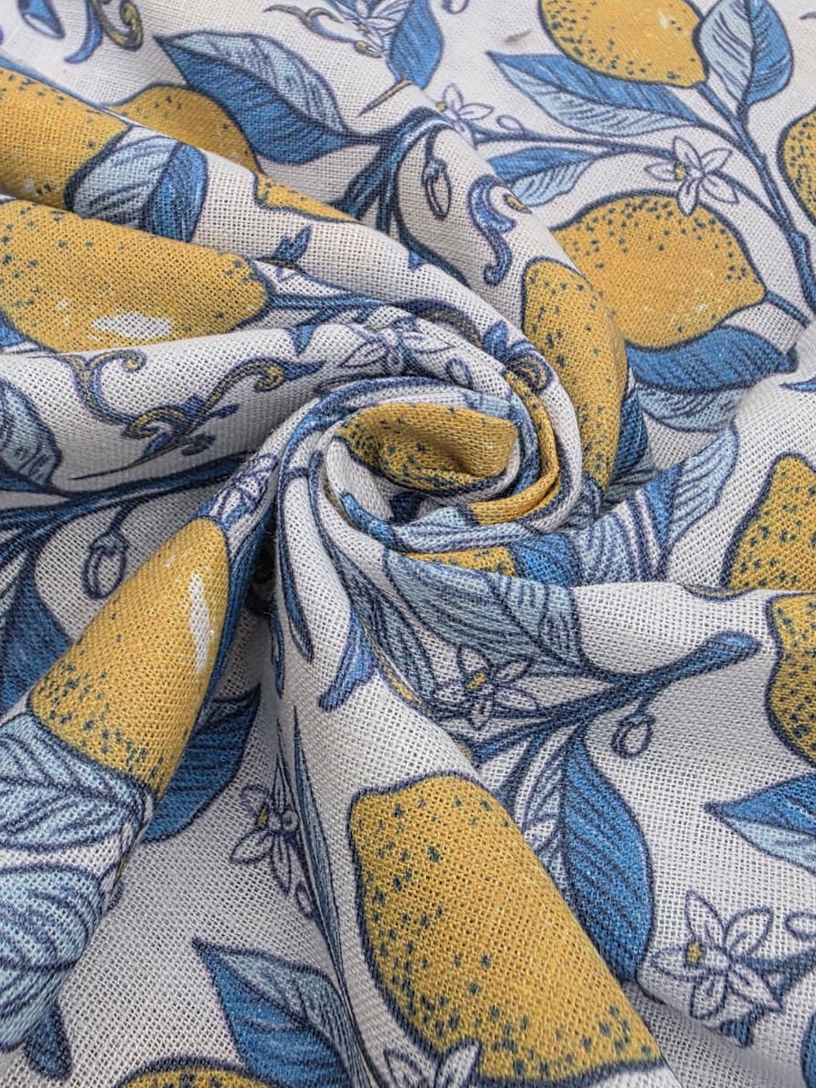 Printed Cotton Linen Fabric in Lemon Grove - 57" wide, sold by the yard