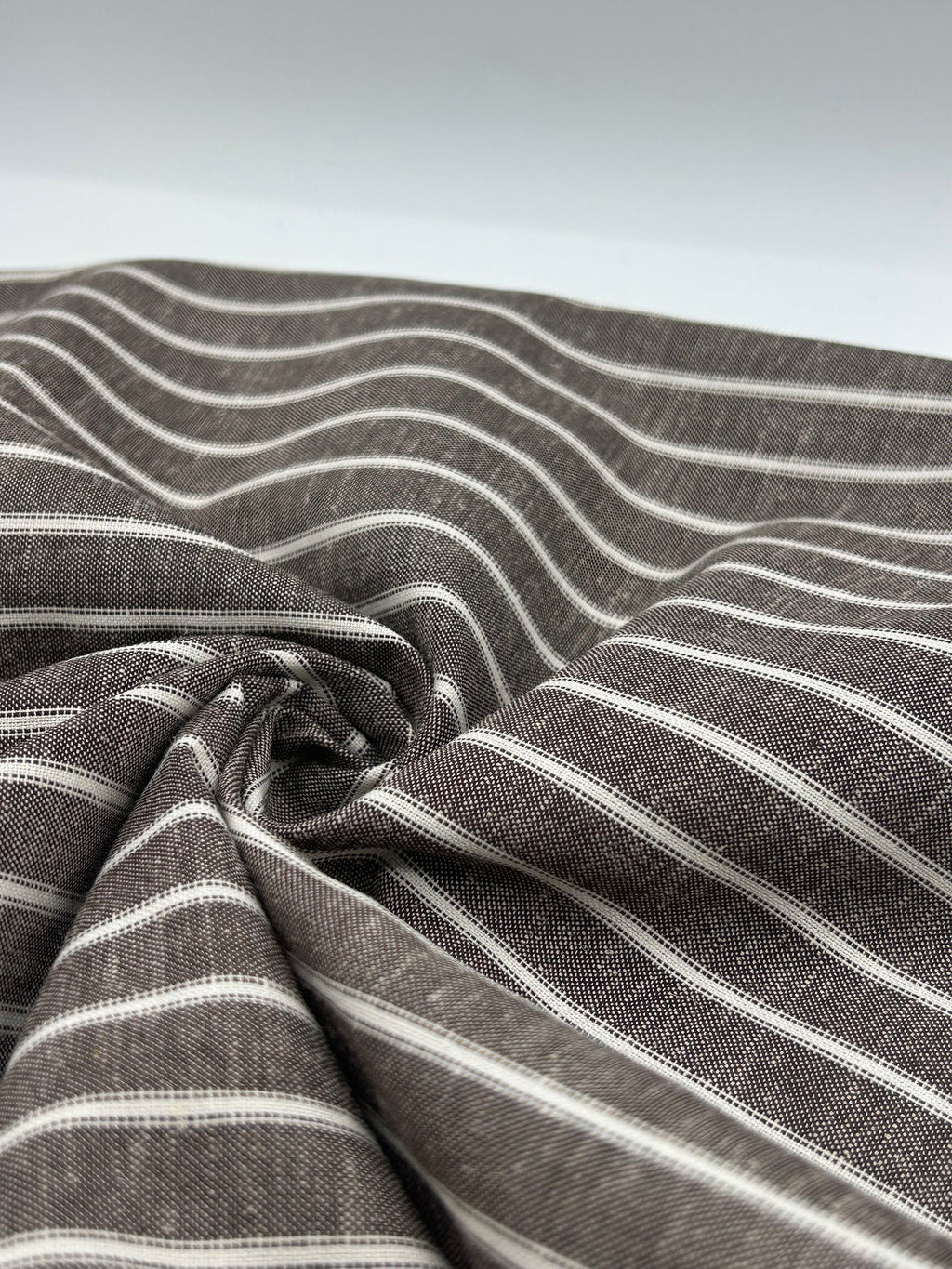 Cotton Linen Fabric in Brown Stripe - 57" wide, sold by the yard