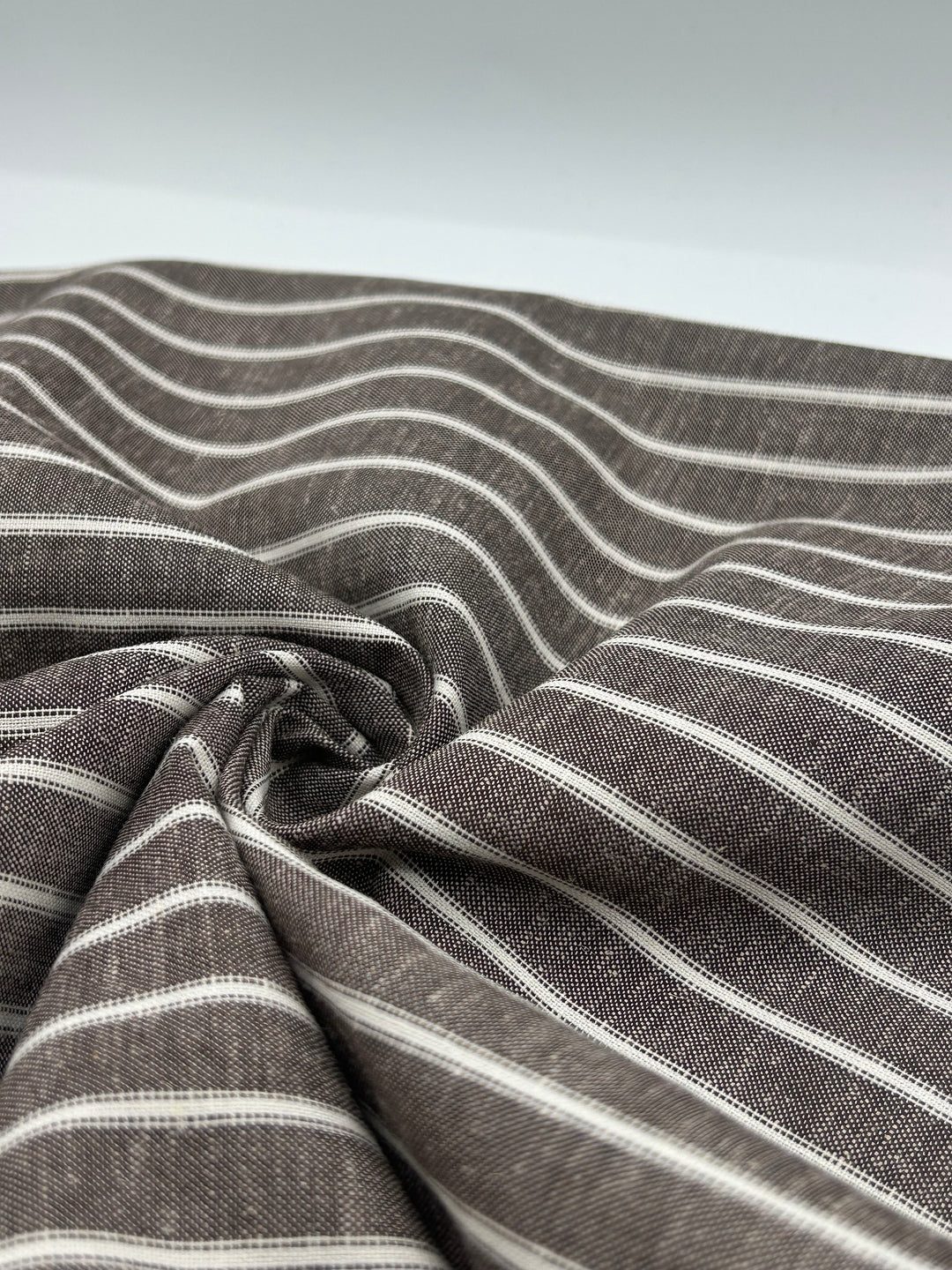 Cotton Linen Fabric in Brown Stripe - 57" wide, sold by the yard