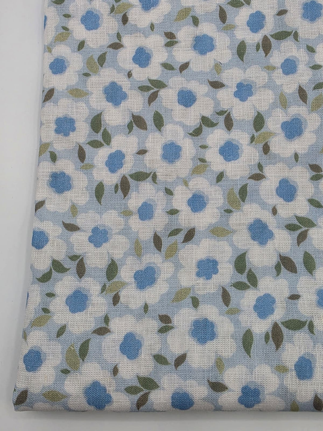 Printed Cotton Linen Fabric in Blue Daisy - 57" wide, sold by the yard