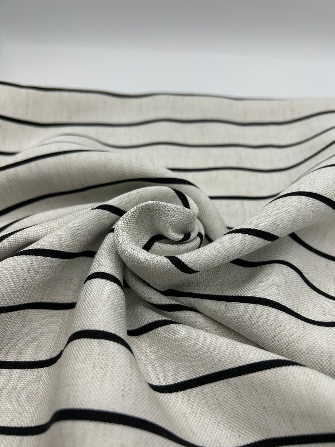 Viscose Linen Fabric in Black Fine Stripe - 57" wide, sold by the yard
