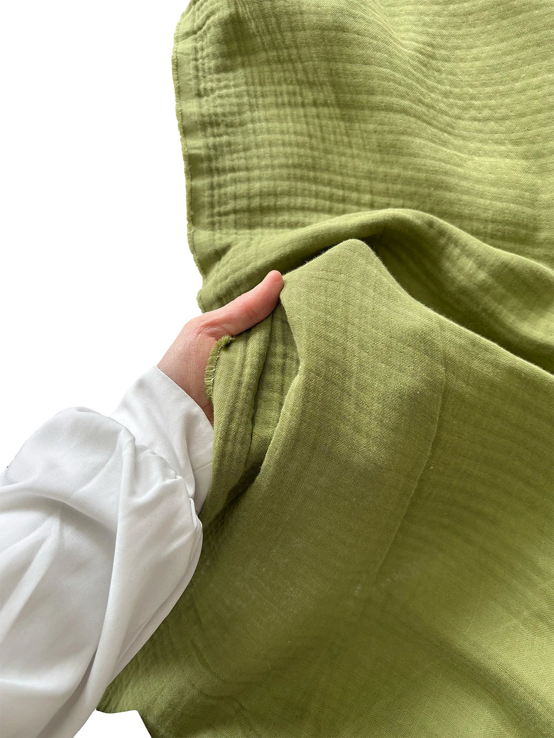 4-Layer 100% Cotton Olive Green Muslin Fabric