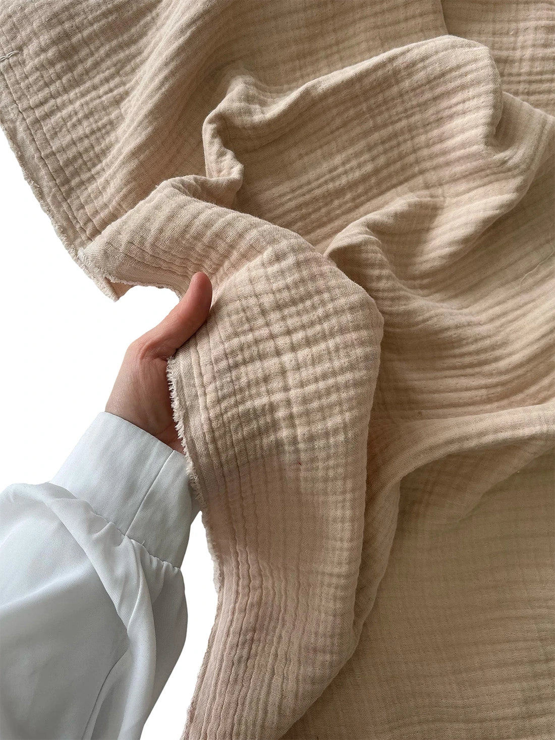 4-Layer 100% Cotton Beige Muslin Fabric