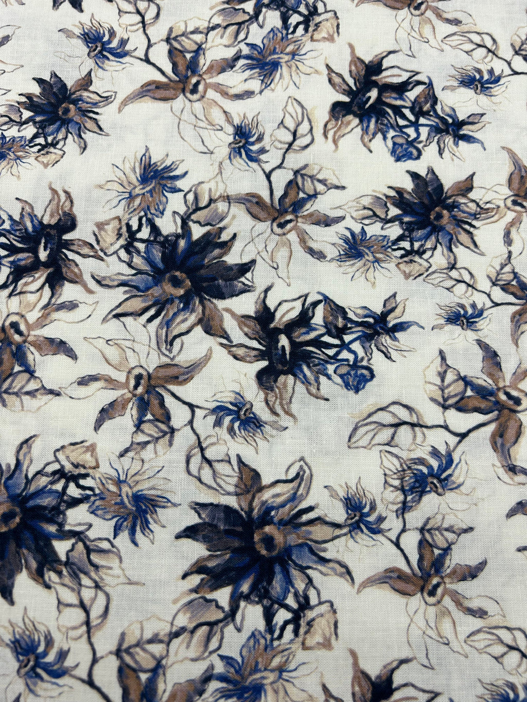 Printed Cotton Linen Fabric in Navy Cornflower - 57" wide, sold by the yard