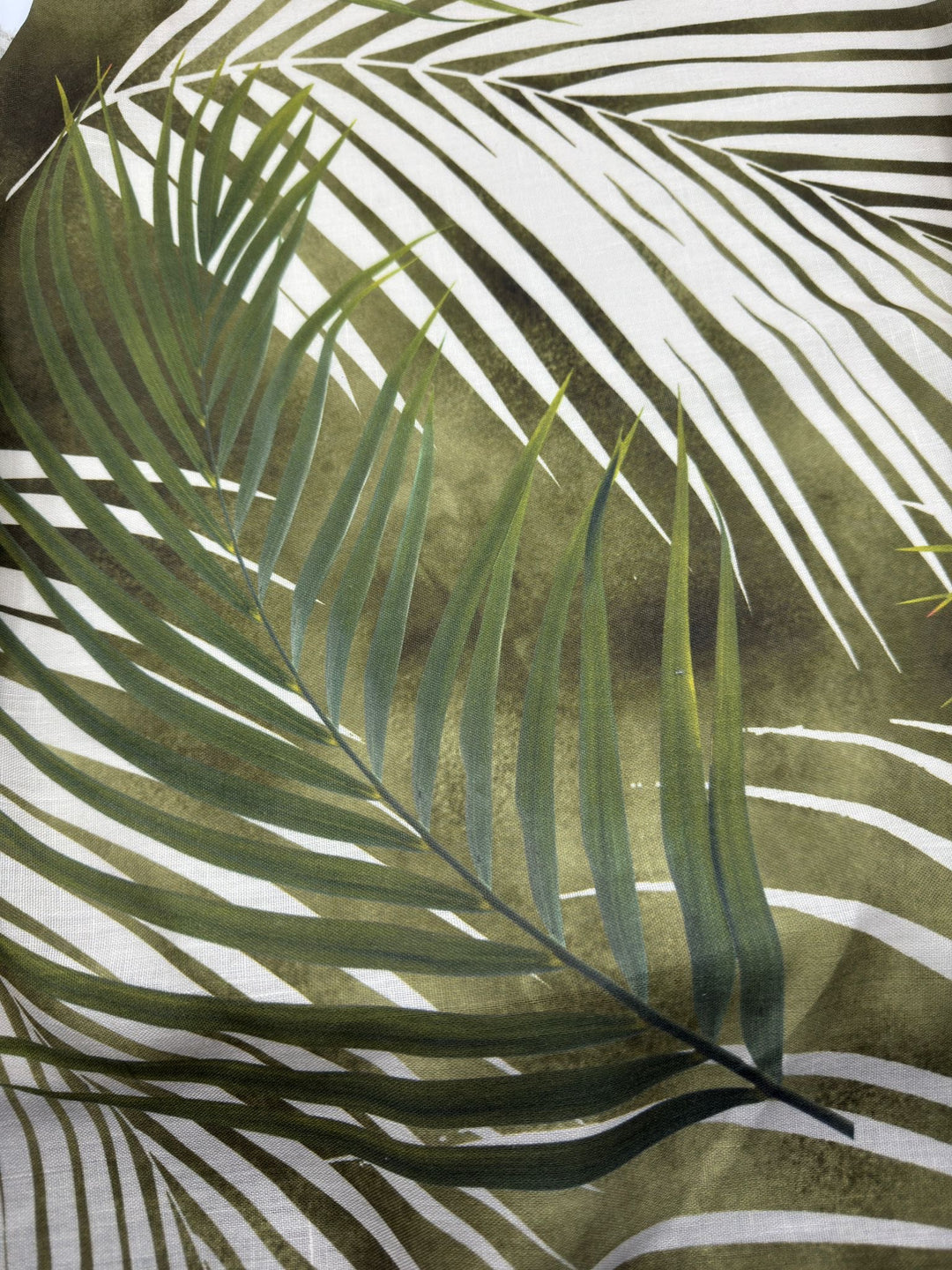 Printed Cotton Linen Fabric in Olive Line Art - 57" wide, sold by the yard