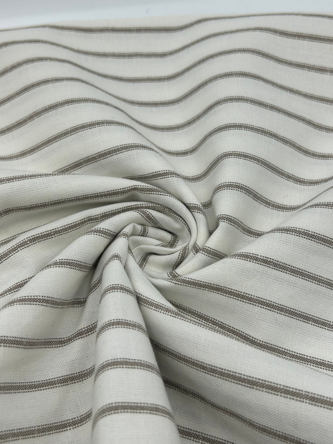 Cotton Linen Fabric in Ecru Stripe - 57" wide, sold by the yard