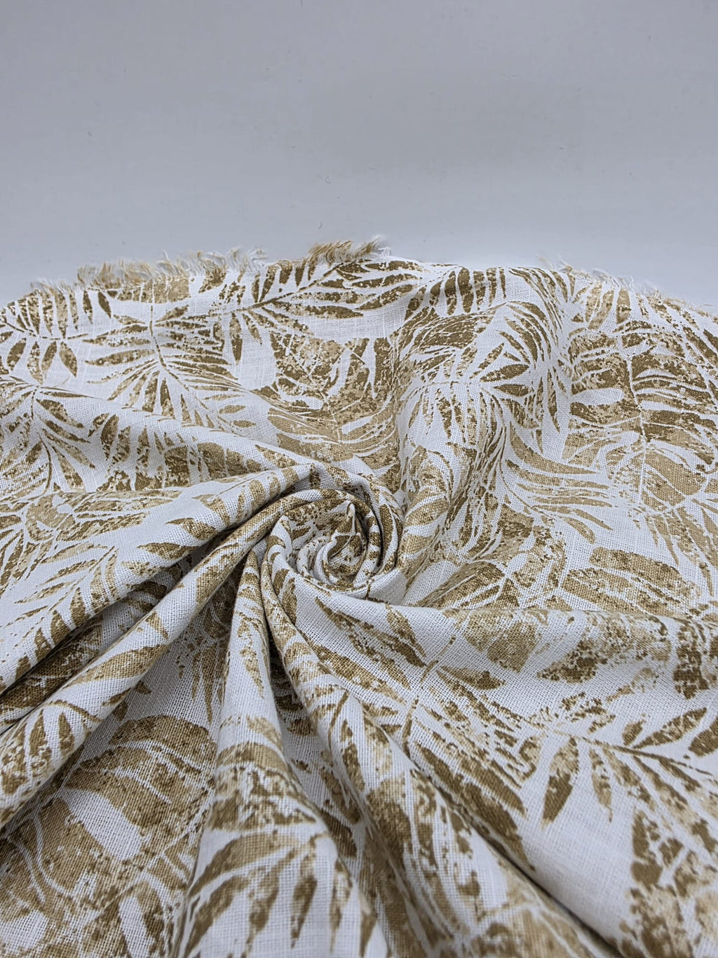 Printed Cotton Linen Fabric in Golden Palm - 57" wide, sold by the yard