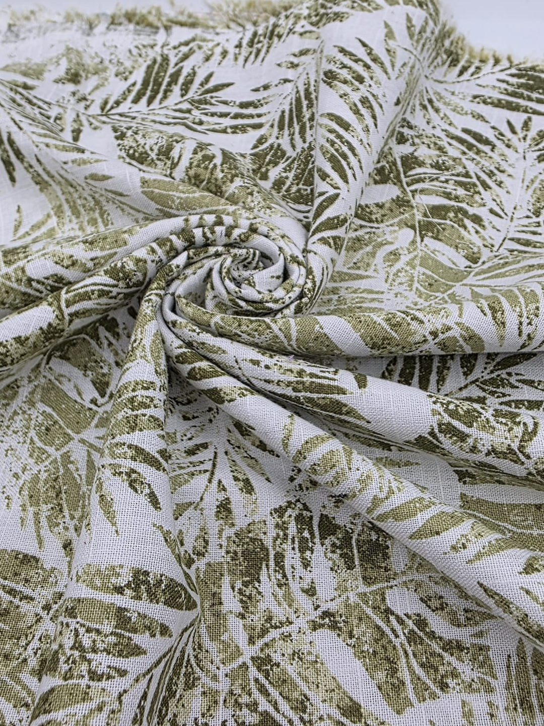 Printed Cotton Linen Fabric in Olive Fern - 57" wide, sold by the yard