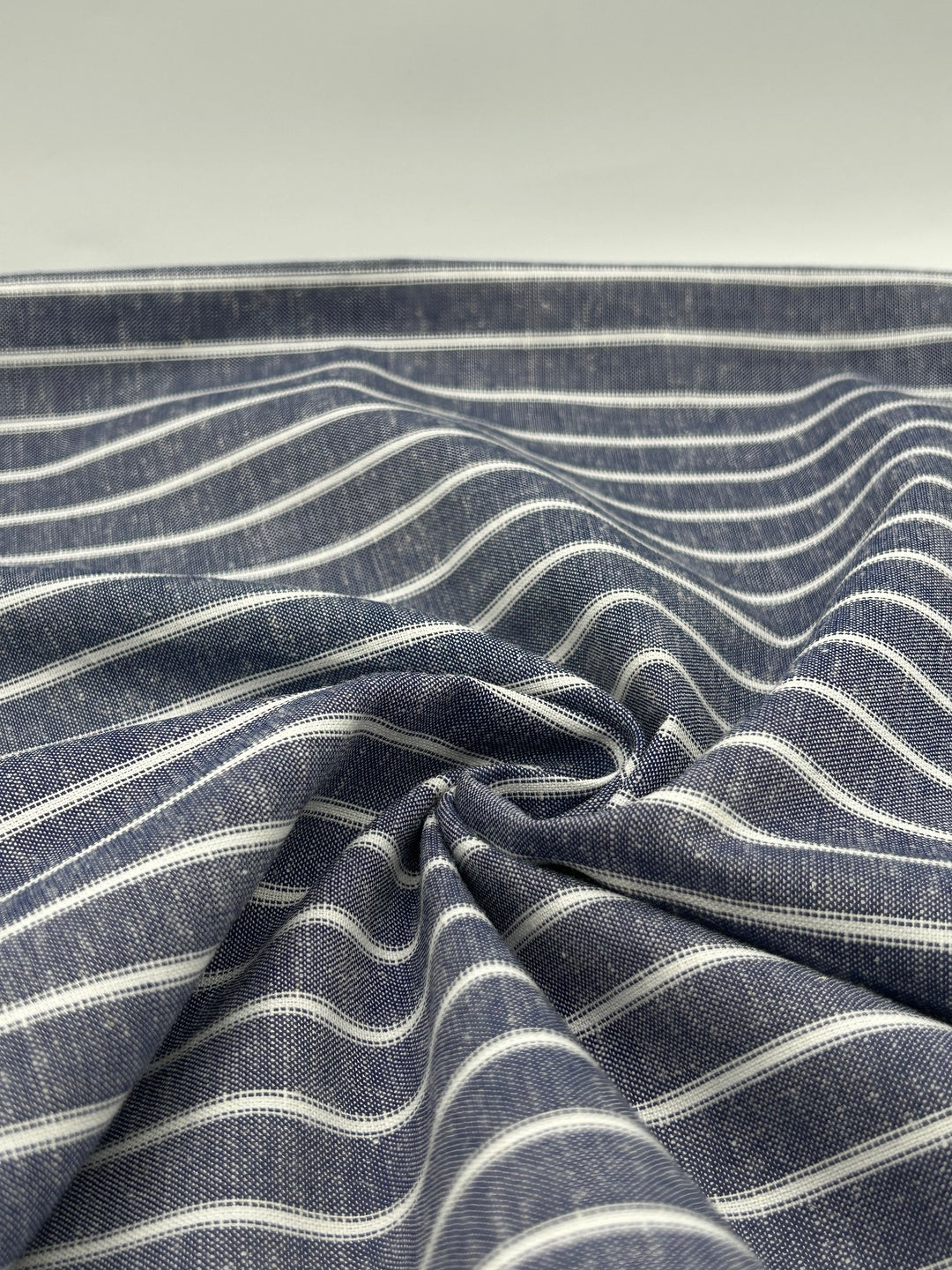 Cotton Linen Fabric in Denim Stripe - 57" wide, sold by the yard