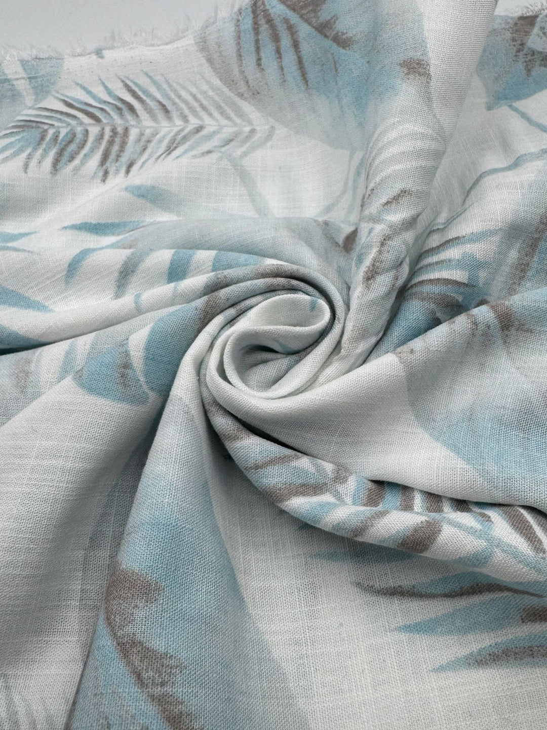 Printed Cotton Linen Fabric in Misty Blue Botanical - 57" wide, sold by the yard