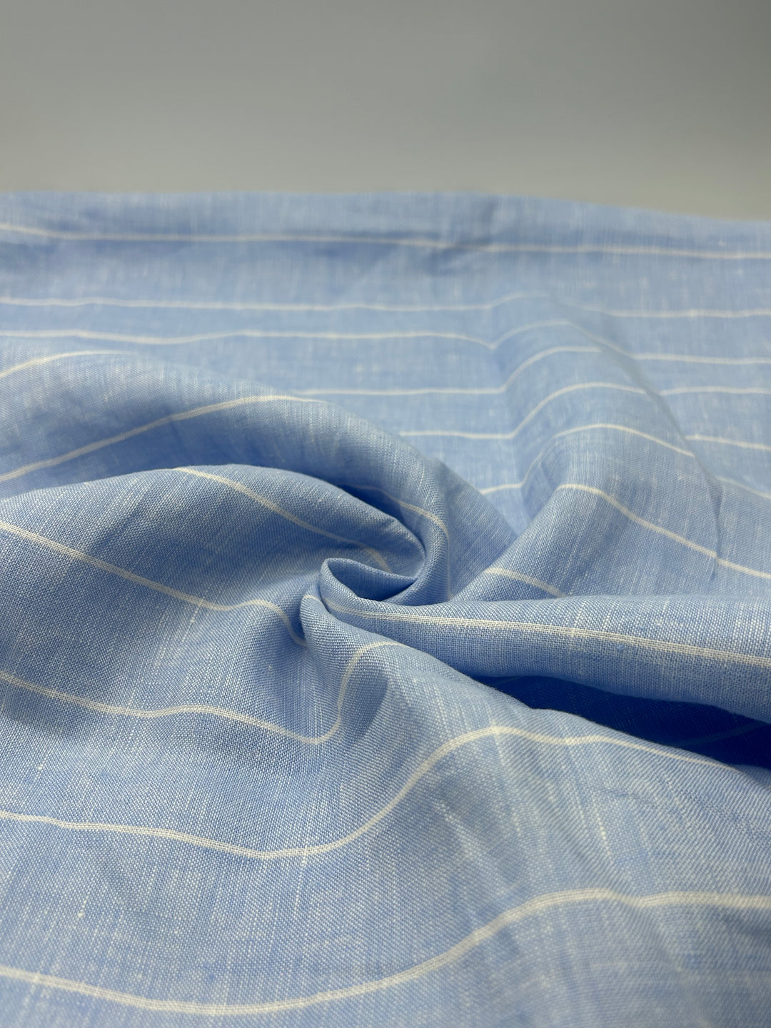 100% Linen Fabric in Sky Blue Stripe - 57" wide, sold by the yard