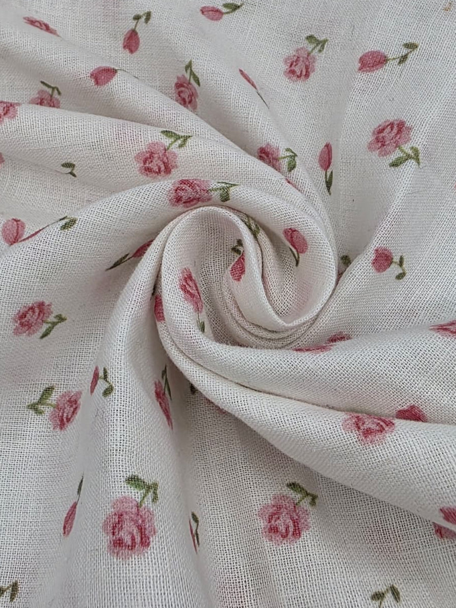 Printed Cotton Linen Fabric in Rose Garden - 57" wide, sold by the yard