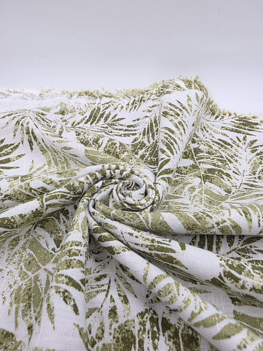 Printed Cotton Linen Fabric in Olive Fern - 57" wide, sold by the yard