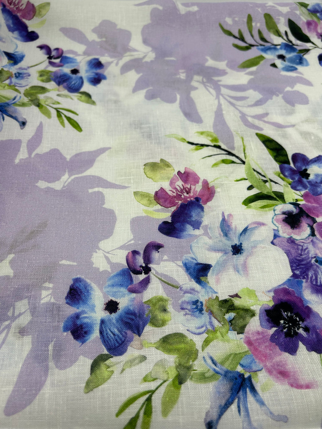 Printed 100% Linen Fabric in Violet Anemone - 57" wide, sold by the yard