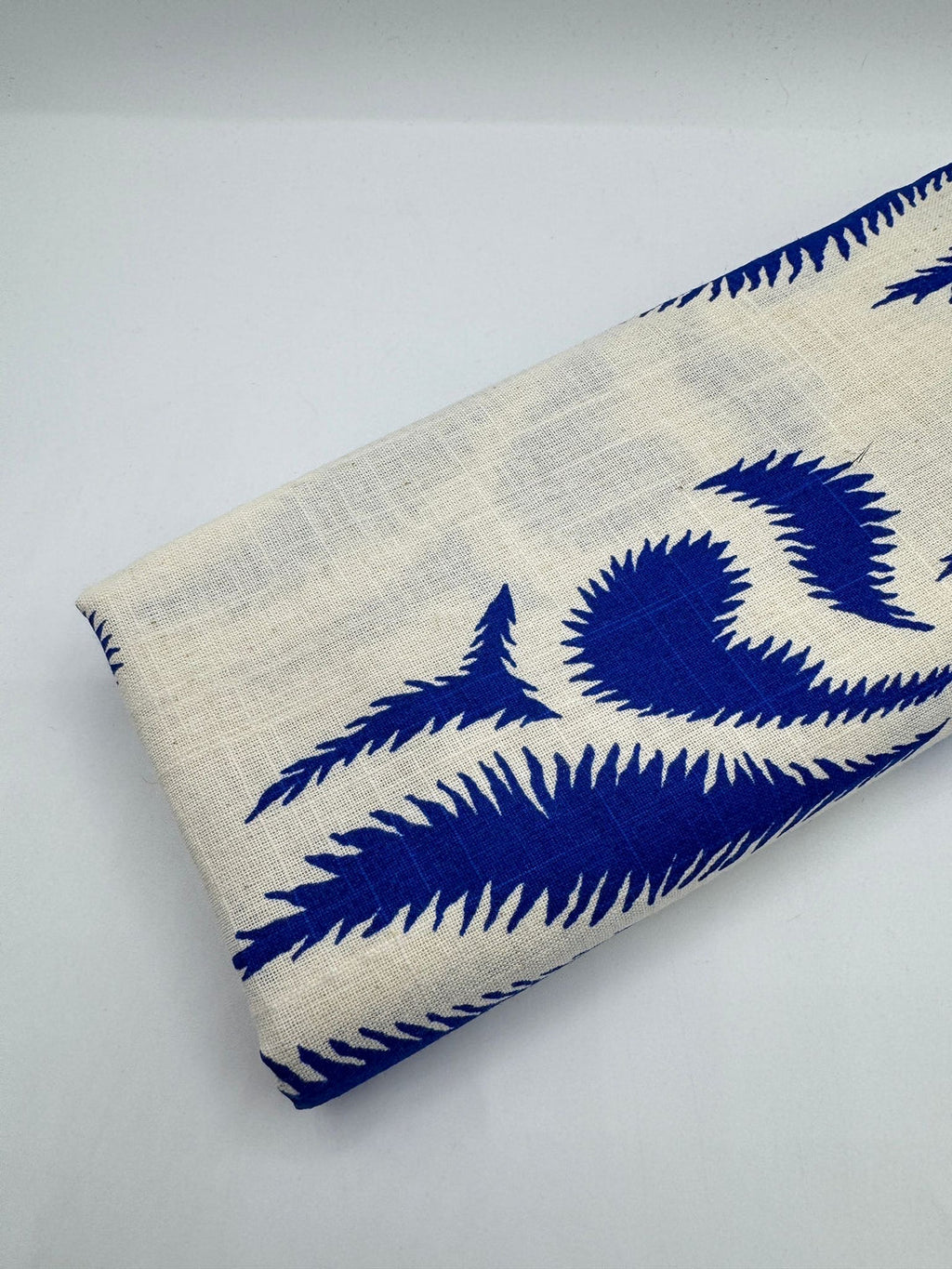 Printed Cotton Linen Fabric in Cobalt Fern - 57" wide, sold by the yard