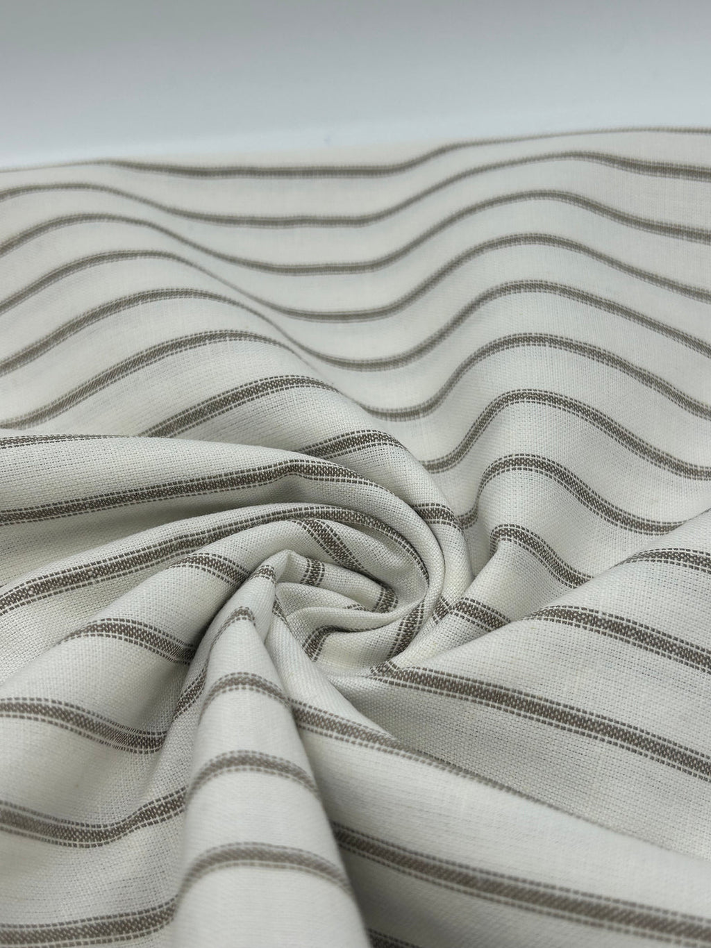 Cotton Linen Fabric in Ecru Stripe - 57" wide, sold by the yard