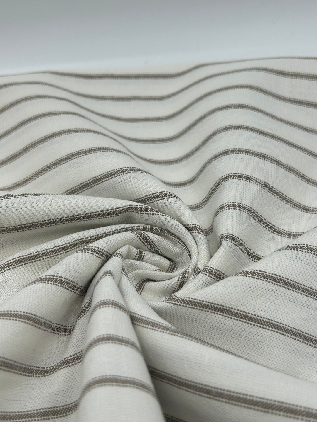 Cotton Linen Fabric in Ecru Stripe - 57" wide, sold by the yard