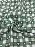 Printed Double Gauze Muslin in Sage Heart Gingham - 57" wide, sold by the yard