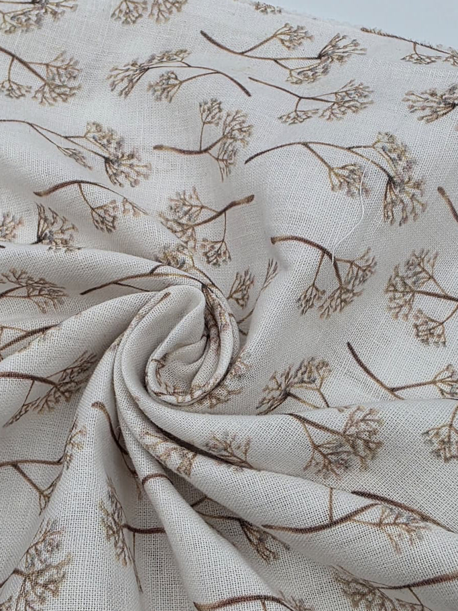 Printed Cotton Linen Fabric in Sepia Branch - 57" wide, sold by the yard