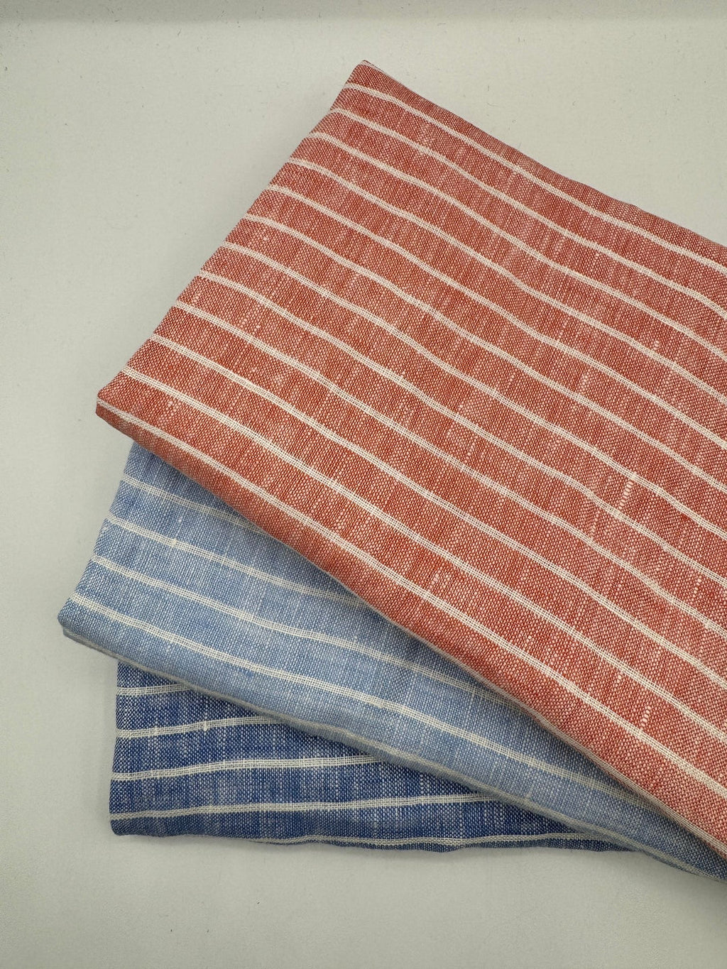 100% Linen Fabric in Salmon Stripe - 57" wide, sold by the yard