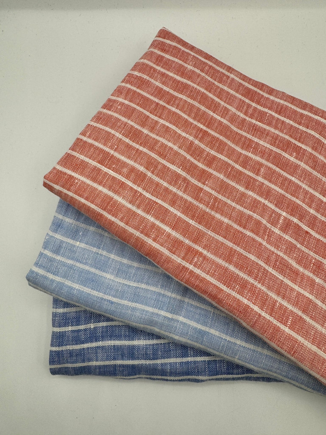100% Linen Fabric in Salmon Stripe - 57" wide, sold by the yard