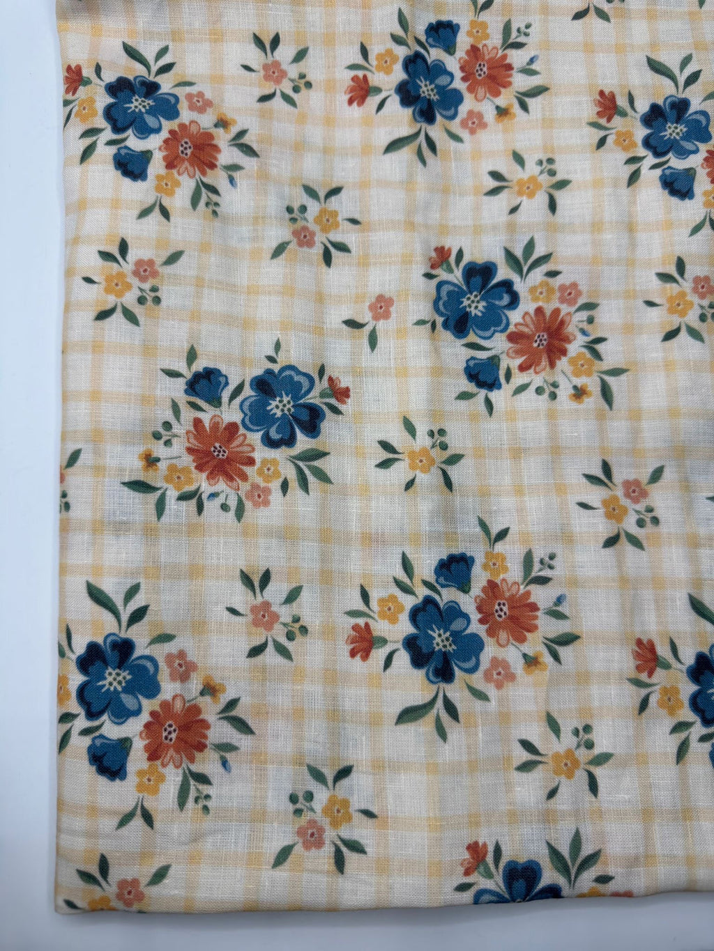 Printed 100% Linen Fabric in Gingham Rose - 57" wide, sold by the yard