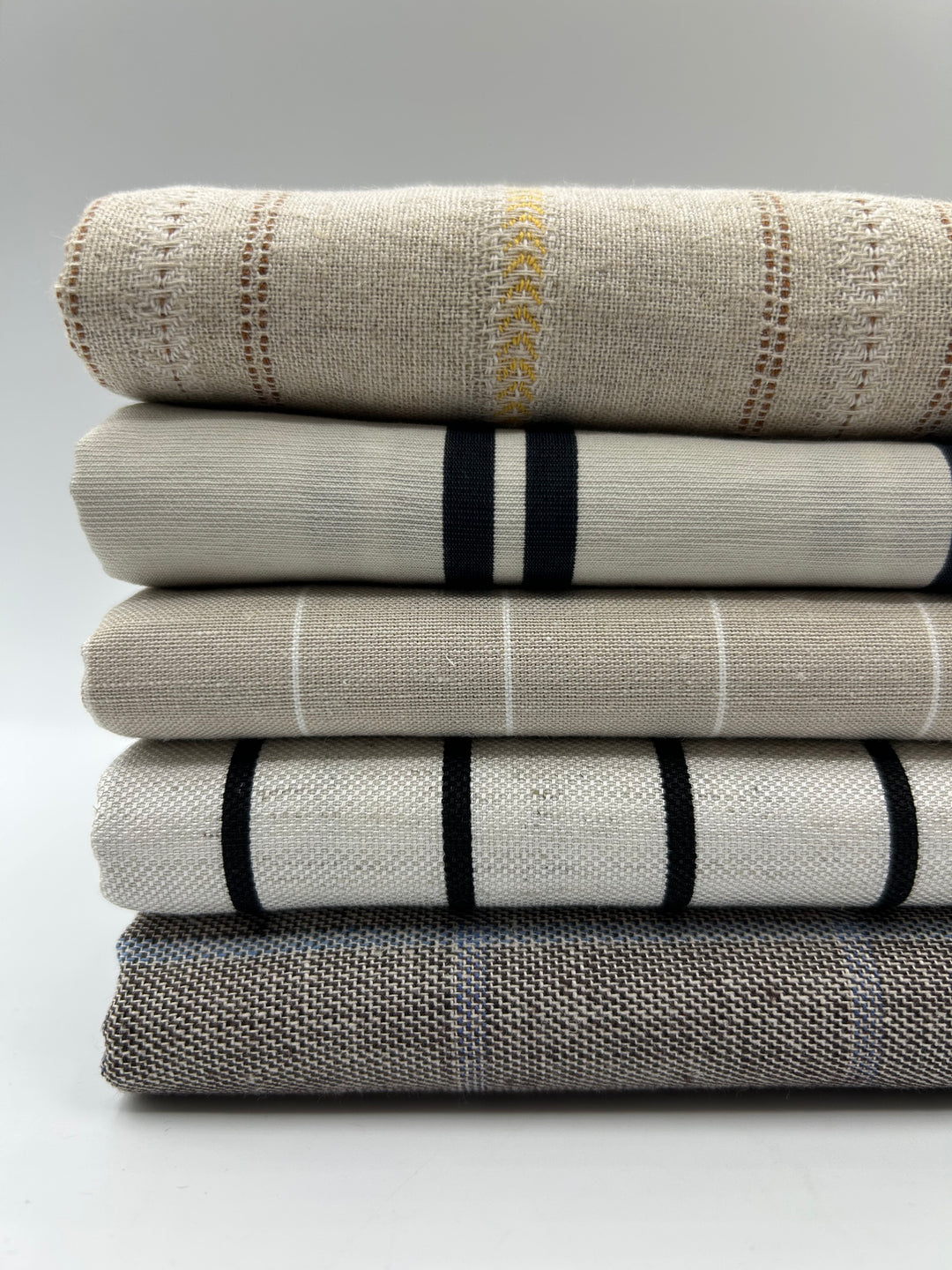 Cotton Linen Fabric in Grey Windowpane - 57" wide, sold by the yard