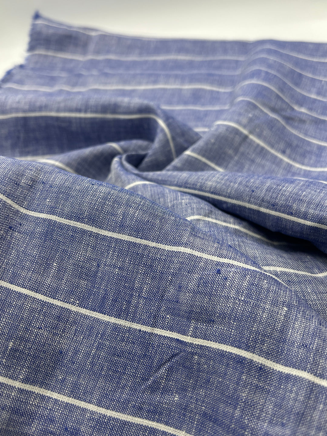 100% Linen Fabric in Indigo Stripe - 57" wide, sold by the yard