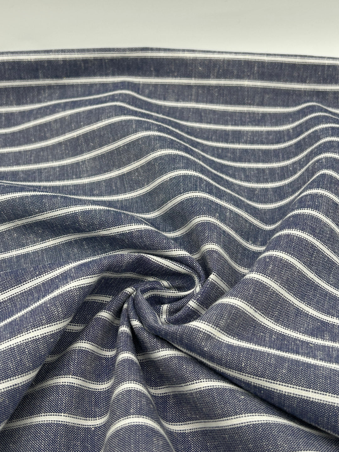 Cotton Linen Fabric in Denim Stripe - 57" wide, sold by the yard